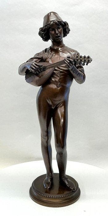 Chanteur florentin du XVe siècle – Barbedienne bronzen, Antiek en Kunst