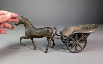 sculptuur, Vintage Brass Horse and Cart – Decorative