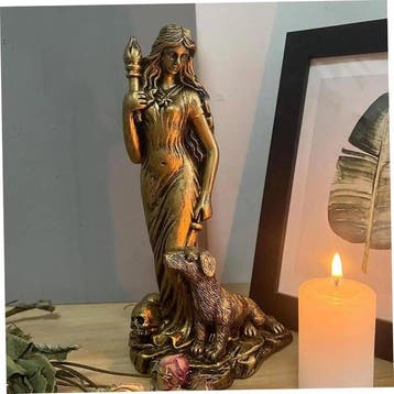 sculptuur, Hecate Goddess Sculpture with Hound – Bronze