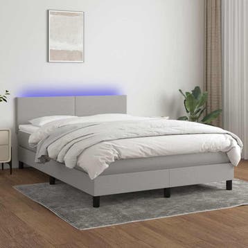vidaXL Boxspring met matras en LED stof lichtgrijs 140x200, Huis en Inrichting, Verzenden, Nieuw