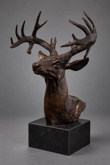 sculptuur, Groot bronzen XXL hertensculptuur met imposant, Antiek en Kunst