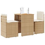 vidaXL 3-delige Bistroset met kussens poly rattan beige, Tuin en Terras, Verzenden, Nieuw