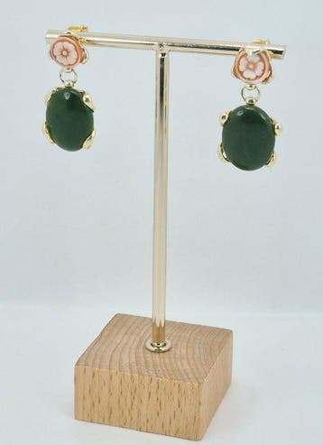Zilver, Verguld - Oorbellen - Camee en natuurlijke jade