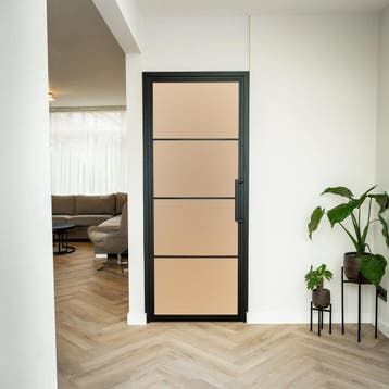 Stalen Binnendeur - Zwart - 4 Vlaks - Mat glas, Doe-het-zelf en Bouw, Minder dan 80 cm, Binnendeur, Nieuw, Metaal