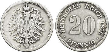 20 Pfennig 1876 G duitses Reich, Postzegels en Munten, Verzenden, België