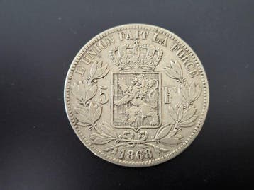 België. Leopold II. 5 Francs 1868 (Zonder minimumprijs)