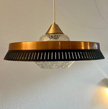 Lyfa - Plafondlamp - Messing, Glas - Deense vintage hanger