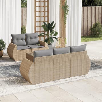 vidaXL 6-delige Loungeset met kussens poly rattan beige, Verzenden, Nieuw, Loungeset