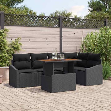 vidaXL Tuinbank Set 6 st Zwart Poly rattan, Tuin en Terras, Verzenden, Nieuw