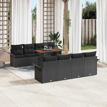 vidaXL Tuinbank Set 9 st Zwart Poly rattan, Verzenden, Nieuw