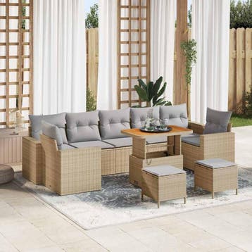 vidaXL Tuinbank Set 10 st 9-Aantal zitplaatsen Beige en, Verzenden