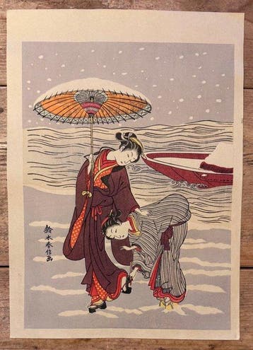 The Snow-Clogged Geta - Suzuki Harunobu   (1725–1770) -