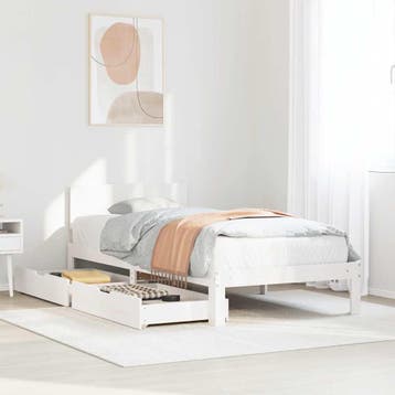 vidaXL Bedframe met lades massief grenenhout wit 90x200 cm, Verzenden, Nieuw
