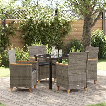 vidaXL Tuin Eettafel Set 5 pcs Grijs poly rattan, Verzenden, Nieuw