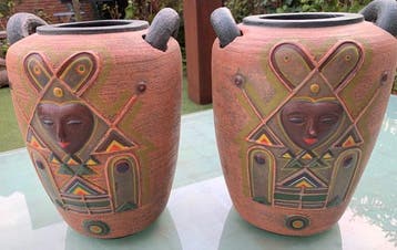 Vaas (2) - Terracotta, Keramiek - Set van planters