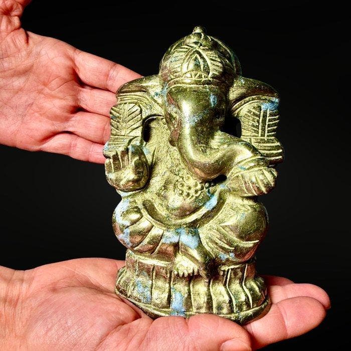 XXL - Ganesh en Pyrite x Quartz- premium Gravure - Hoogte:, Verzamelen, Mineralen en Fossielen