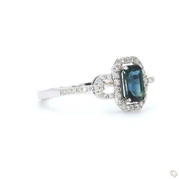 Ring - 18 karaat Witgoud - 1.38ct. tw. Saffier - Diamant