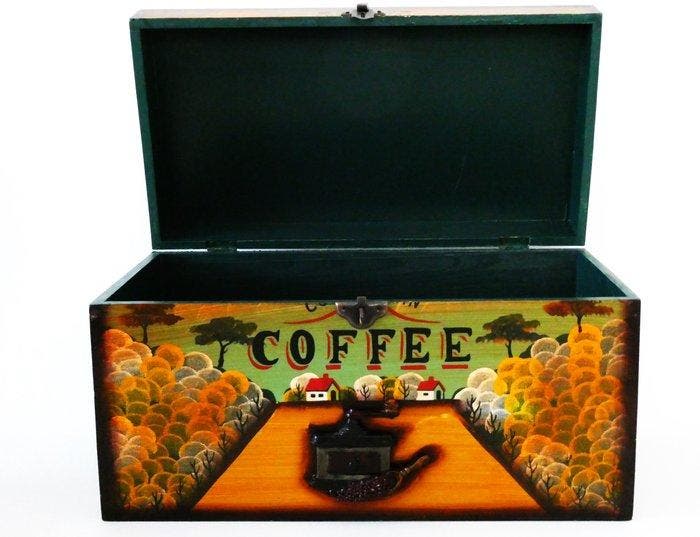 Kist - Decoratieve Grand Colombian Coffee koffie, Antiek en Kunst, Antiek | Keukengerei