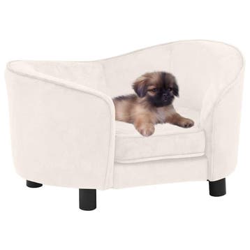 vidaXL Hondenbank 69x49x40 cm pluche crèmekleurig, Verzenden