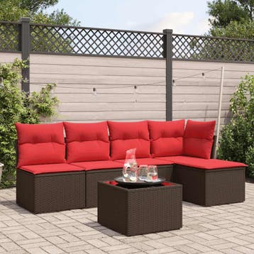 vidaXL 6-delige Loungeset met kussens poly rattan bruin, Verzenden, Nieuw, Loungeset