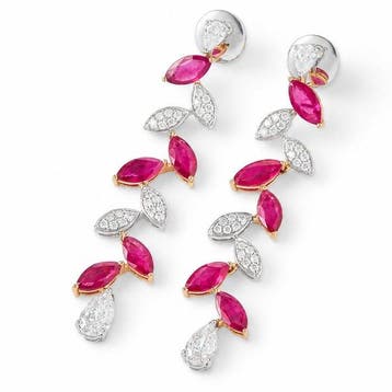Cocktail oorbellen - 14 karaat Witgoud - 5.10ct. tw. Robijn