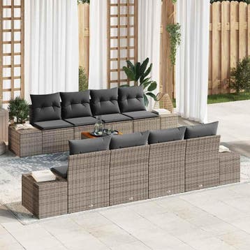 vidaXL Tuinbank Set 9 st Grijs poly rattan, Tuin en Terras, Verzenden, Nieuw