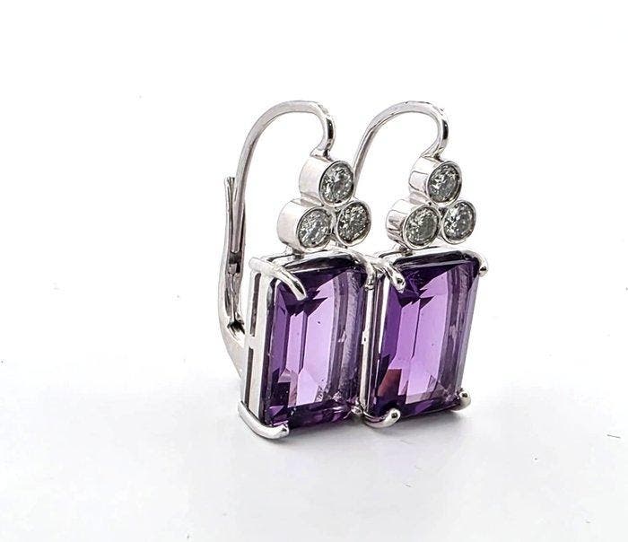Oorbellen - 18 karaat Witgoud - 7.20ct. tw. Amethist -, Bijoux, Sacs & Beauté, Boucles d'oreilles