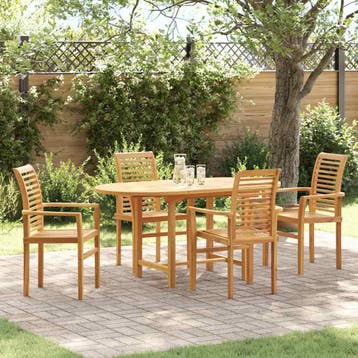 vidaXL Tuin Eettafel Set 5 st Bruin Massief Teakhout, Verzenden, Nieuw