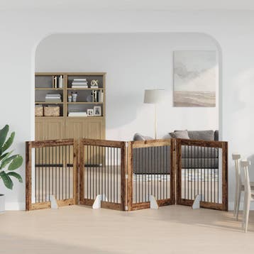 vidaXL Opvouwbaar hondenhekje met standaards 4 st Oud hout, Verzenden, Nieuw