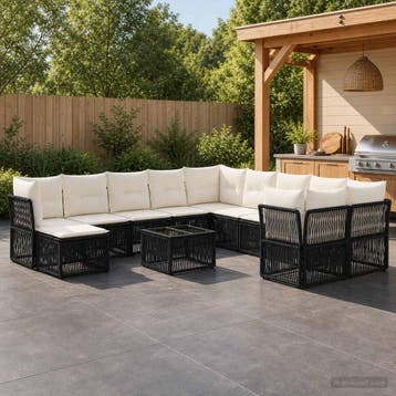vidaXL Tuinbank Set 12 st Zwart poly rattan, Tuin en Terras, Verzenden, Nieuw