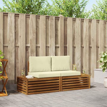 vidaXL 2 st Buiten bank set Massief Acacia Hout en Polyester, Verzenden