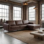 Leren hoekbank Match - 2.5-zits arm links + Longchair arm, Ophalen of Verzenden