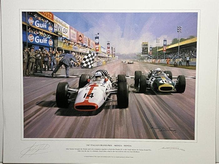 Honda F1 - John Surtees - 1967 - Print, Verzamelen, Automerken, Motoren en Formule 1