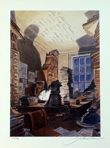 Schuiten, François - 1 Offset Print - Bibliothèque Mondaneum, Boeken, Nieuw