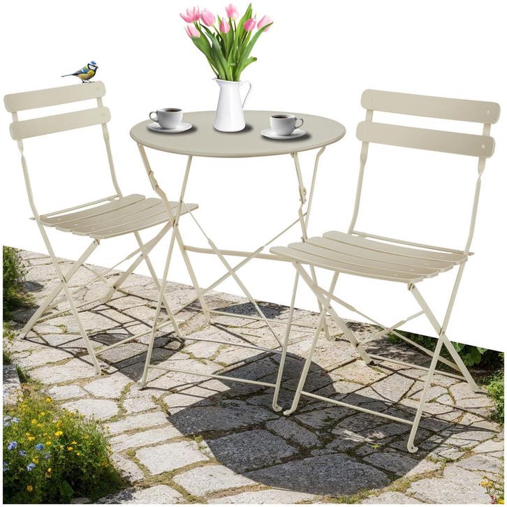 Bistrotafel set Frieda, inklapbaar voor 2 personen - crème, Tuin en Terras, Tuinsets en Loungesets, Verzenden