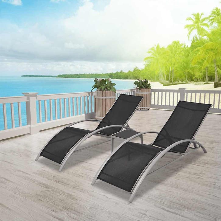 vidaXL Ligbedden met tafel aluminium zwart, Tuin en Terras, Ligbedden, Nieuw, Verzenden