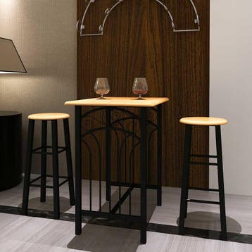 vidaXL Eetset hout met zwart staal tan, Verzenden