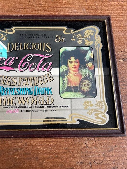 Coca-Cola - Coca-Cola spiegelreclame - Reclamebord - Glas,, Antiquités & Art, Antiquités | Assiettes décoratives & Carrelages