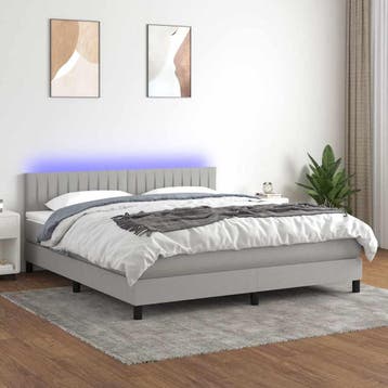 vidaXL Boxspring met matras en LED stof lichtgrijs 180x200, Verzenden