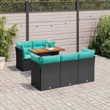 vidaXL 6-delige Loungeset met kussens poly rattan zwart, Verzenden, Loungeset