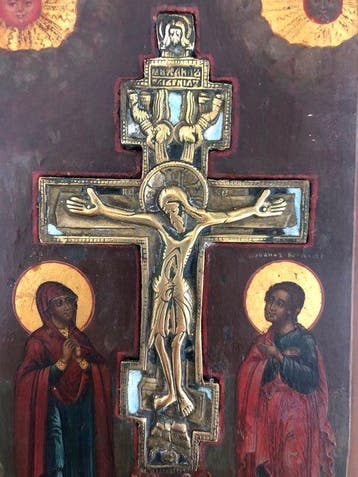 Icoon - Kruisiging van Christus - Hout, Koper