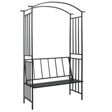 vidaXL Tuinboog met bank 128x50x207 cm ijzer zwart, Verzenden