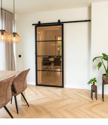 OUTLET: Stalen Schuifdeur Zwart 4 Vlaks Brons rookglas 215x1, Doe-het-zelf en Bouw, Nieuw, Metaal, Inclusief glas, 225 cm of meer