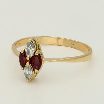 Bague - 18 carats Or jaune Diamant (Naturelle) - Robijn, Nieuw