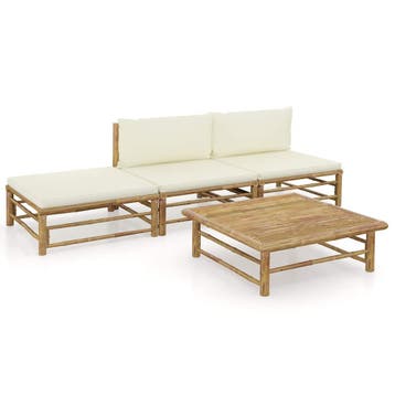 vidaXL 4-delige Loungeset met crèmewitte kussens bamboe, Verzenden, Nieuw, Loungeset