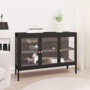 vidaXL Dressoir 105x35x70 cm staal en glas zwart, Verzenden, Nieuw