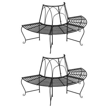 vidaXL Boombanken 2 st halfrond Ø159 cm staal zwart, Tuin en Terras, Verzenden, Nieuw