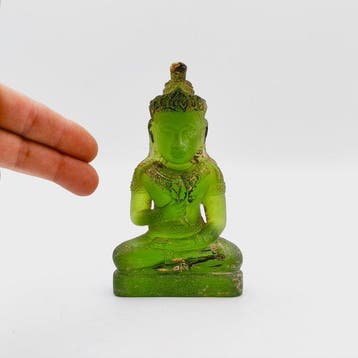 Oude Indochinezen Verguld Groen Archaïsch Glas Boeddha op, Antiek en Kunst