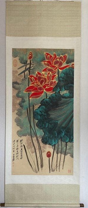 Inkt en kleur op papier, lotusrol - Zhang Daqian - China -