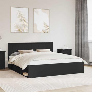 vidaXL Bedframe met hoofdeinde Zwart 180 x 200 cm Massief, Verzenden, Nieuw